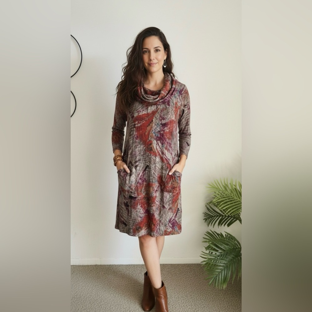 Abstract print cowl neck dress/tunic - Size 4 - Alfredo Serrano (Laggenlook/Arts
